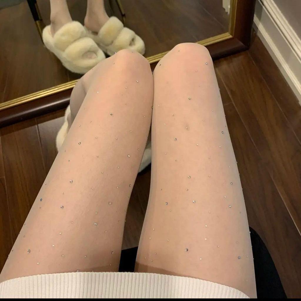 Funkelnde Diamantstrümpfe: Sexy, süß, dünne weiße Seide, Anti-Haken, glänzendes Schwarz