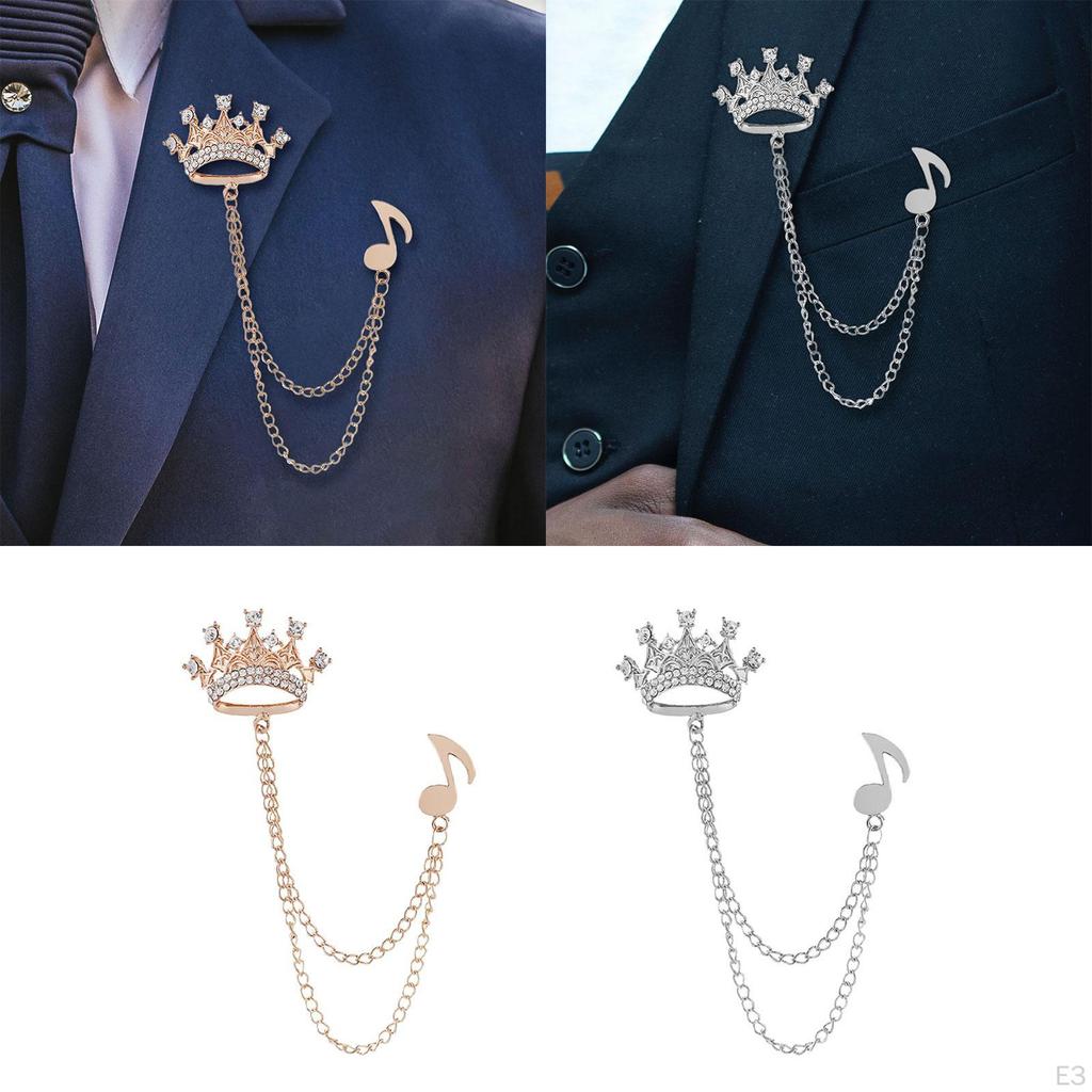 Chain Shiny Crown Pin Brooch Lapel Vintage Men's