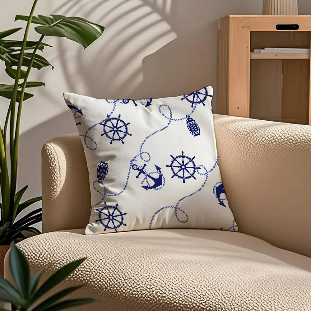 marine theme rudder anchor animals Pillow Case Comfort Sofa Bed Silky elegant Invisible zipper Custom Decorative cushion cover