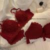 Women's Red Rabbit Year Lucky Sexy Wireless Bridal Bra Set - Gathered Bust