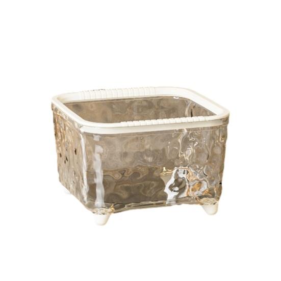 Trash Can Transparent Water Ripple with Press Trash Bin Lid Office Wastebasket for Home Bedroom