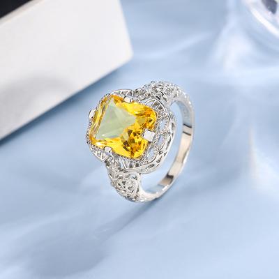 Ladies High-grade Moissanite Citrine Hollow Wedding Engagement Ring High-end Jewelry Luxury Ladies Ring