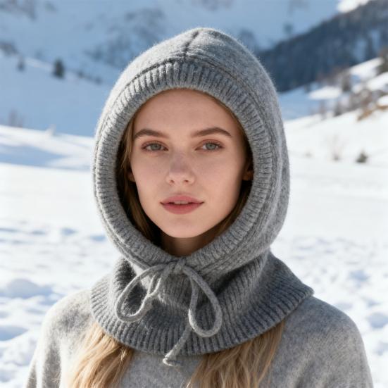 Yousheng Women Hat Solid Color Drawstring Warm Winter Knitted Hat Loose Fit Pullover Hat Outdoor Sports Travel Headwear