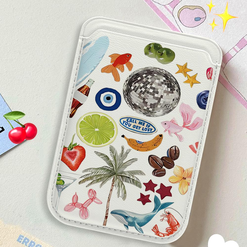 Trend Collage Leder Karten Geldbörse Hülle Handy Kartenhalter Magnetische Hülle Geeignet Für alle iPhone Für Magsafe Karten Handy Rückentasche