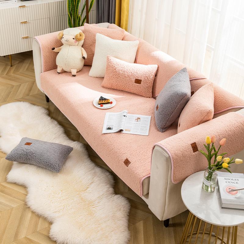 Winter Thickening Lambswool Sofa Cushion Non-Slip Simple Cute Fabric Seat Cover Pillow for Cozy Home