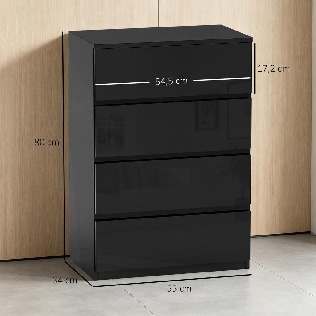 Chest of Drawers with 4 Drawers Modern Style Dresser for Bedroom Entrance Living Room 55x34x80 cm Black
