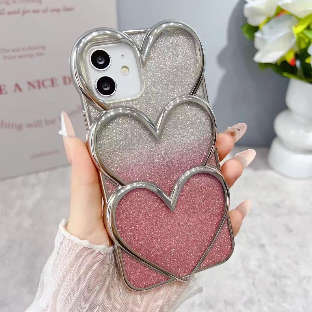 

3D Чехол с блестками в форме сердца подходит для чехла для телефона Apple 16pro с 15 сложенными сердцами и 12 полными защитными чехлами в стиле InS Apple 14Plus