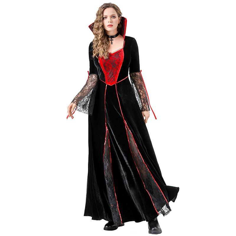 Witch Costume Dress Women Halloween Cosplay Stage Performance Medieval Fantasy Outfit With Collar
