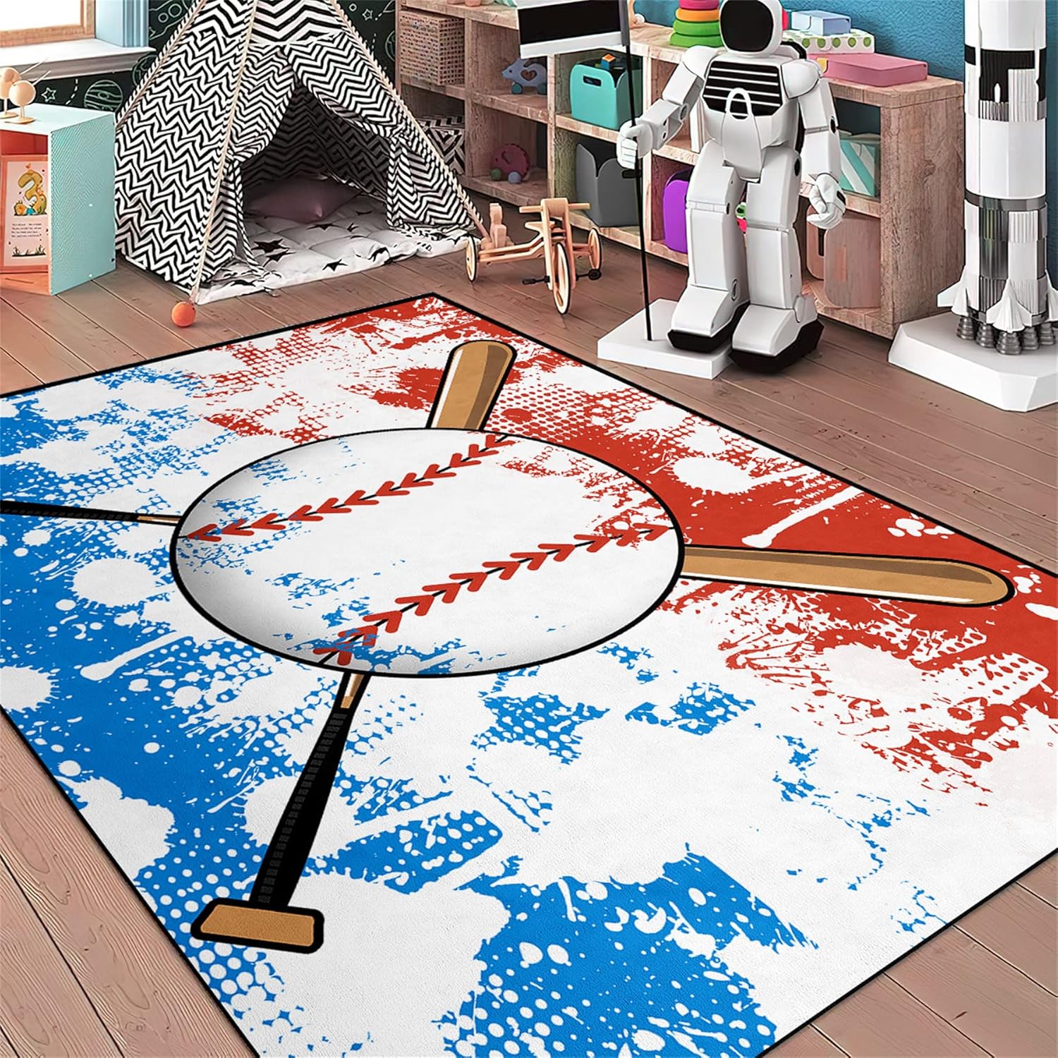 

Baseball Sport Rug for Boys Bedroom and Playroom, Kids Room Decor, Non-Slip Sports Carpet 50cm x 80cm