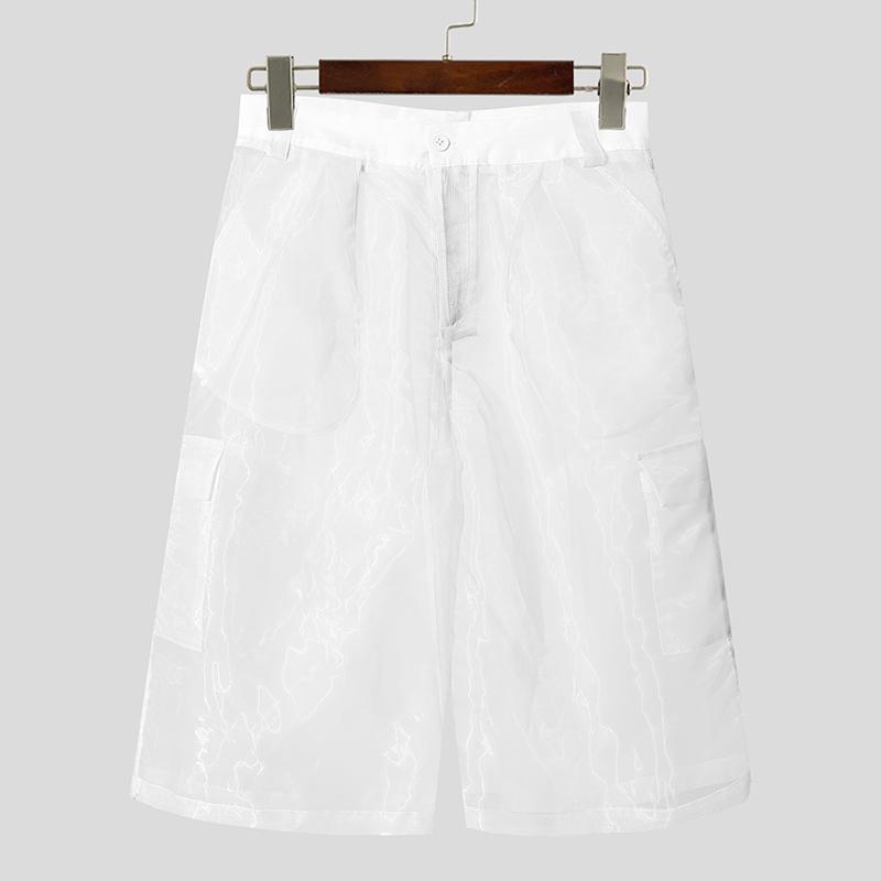 INCERUN Мужские сетчатые прозрачные свободные укороченные брюки-капри на молнии с талией XL белый