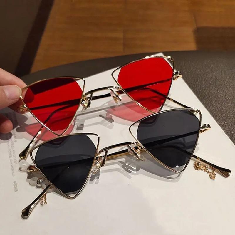Small Triangular Sunglasses Fashion Metal Frame Colorful Lens Sun Glasses for Women Men Party Punk Shades