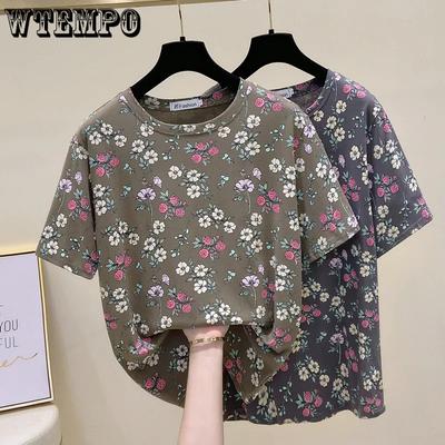 Damen Kurzarm T-Shirt Sommer Neu Druck Rundhals Locker Mode T-Shirt Frau