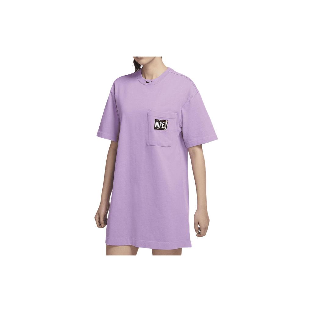 Nike Solid Color Letter Logo Short Sleeve Dress Women dresses Purple CZ9863-597