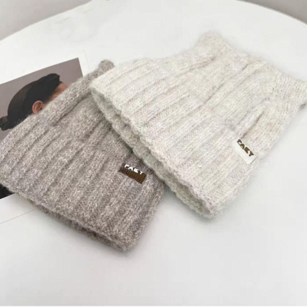 Solid Color Fleece-lined Warmth Knitted Beanies Hip Hop Anti-cold Winter Autumn Hats Outdoor Cat Ear Warm Ear Protection