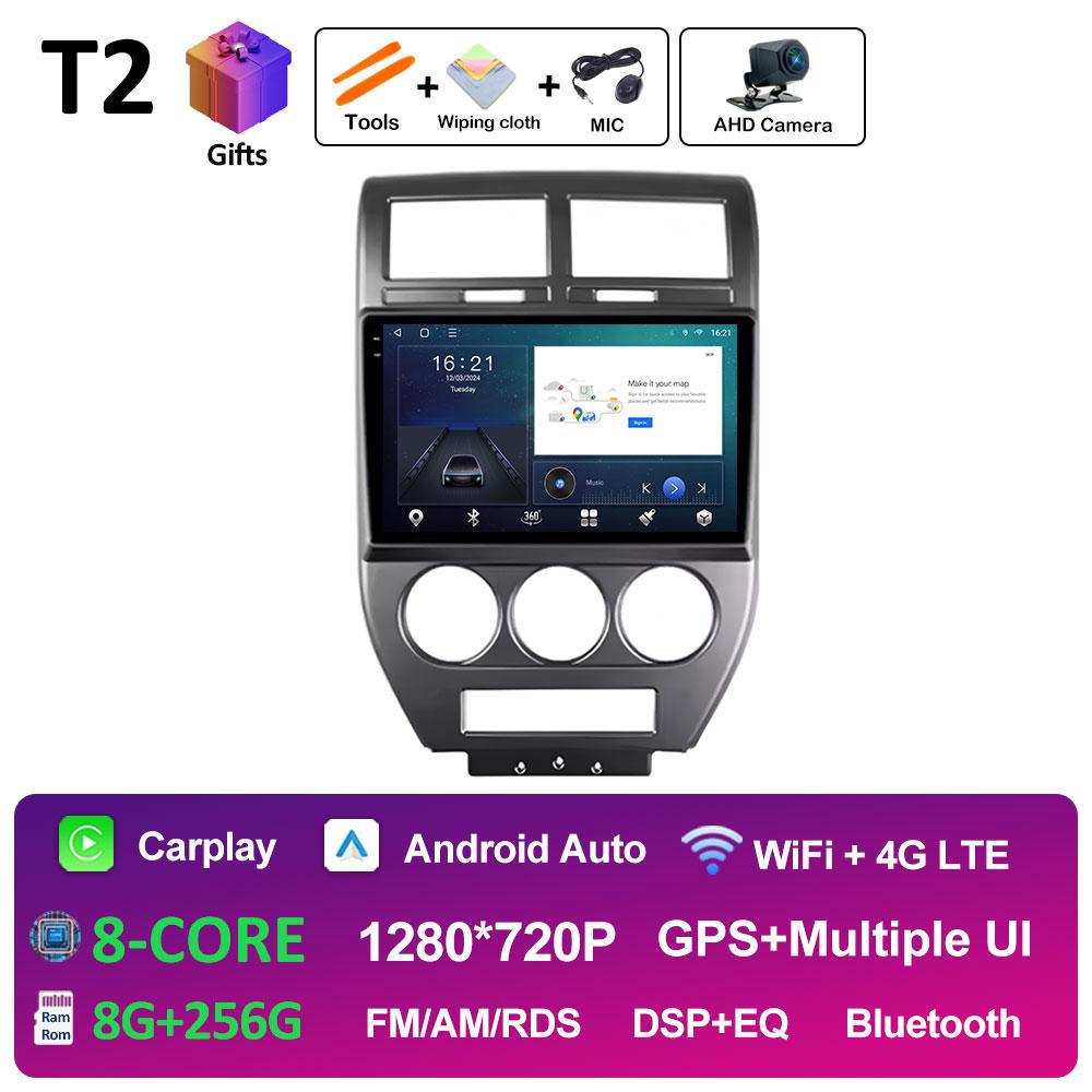 WIFI Android 14 Wireless Carplay For Jeep Compass 1 MK 2006 2007 2008 2009 2010 Car Multimedia Audio Video Player GPS Navigation