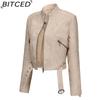 BITCED Women's Biker-Style Leather Jacket with Belt, Long Sleeves and Zip Fastening Spring/Autumn Leather Jacket