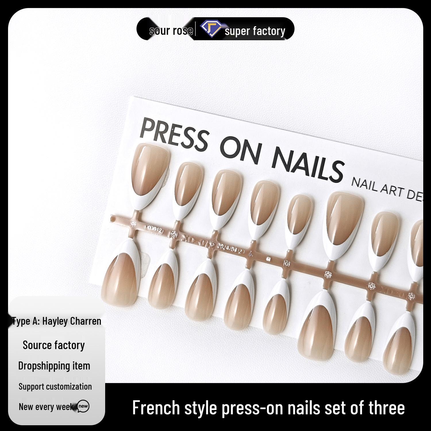 

Jiaolong French Wearable Pointed White Nails - Solid Color for Spring/Summer