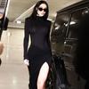 Women's Crewneck Long Sleeve Split Buttocks Sexy Elegant Temperament Mesh Beauty Evening Dress