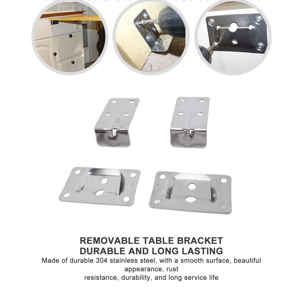 Stainless steel removable table bracket set, 2 wall brackets and 2 table brackets, support