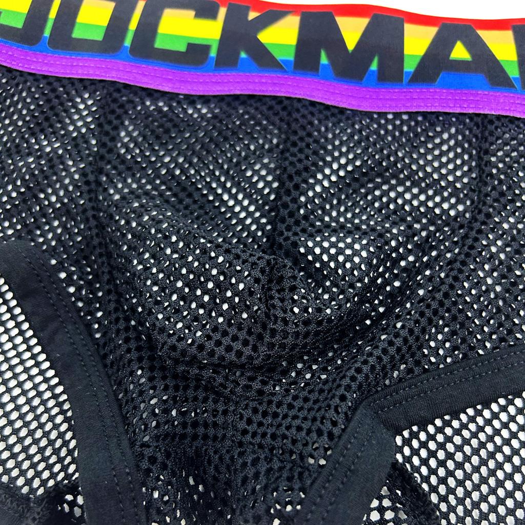 Boxer JOCKMAIL Sexy Mesh Breathable Boxer Briefs Rainbow Color Stripe Low Waist Fashion Men's Underwear