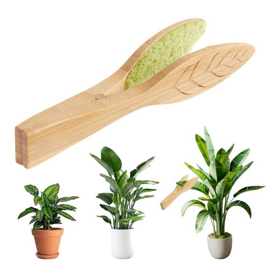 Yousheng Leaf Cleaner Clips with Magnets Natural Pinewood Leaf-Shaped Tongs Double Brush Head Long Handle Leaf Cleaner Tool