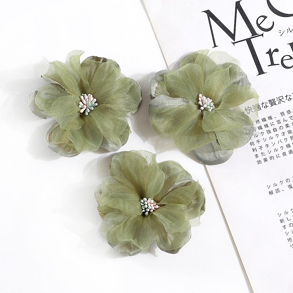 5Pcs Artificial Flowers Heads Chiffon Yarn Fake Flowers For Home Decor Marriage Wedding Decoration Craft Garland Gift Accessory