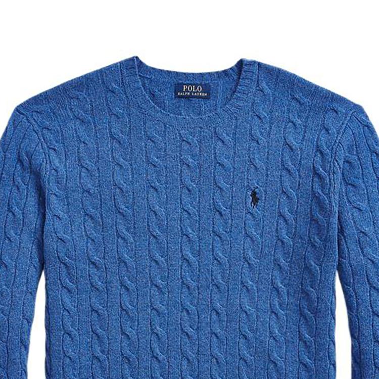 Polo Ralph Lauren FW22 Cable Knit Pullover Crew Neck Long Sleeve Sweater Men Sweater Blue MNPOSWE16821261-400