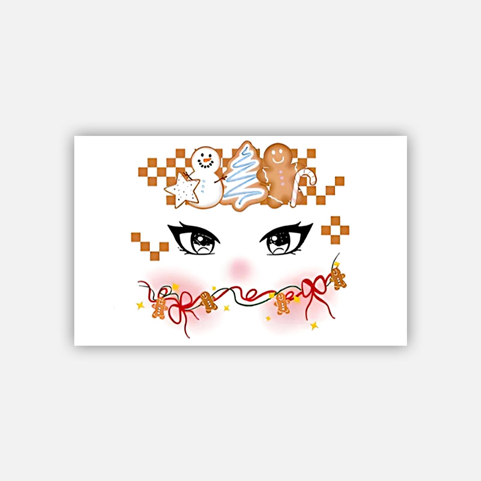 

Christmas Makeup Face Sticker Cute Snowman, Gingerbread Man Holiday Party Creative Tattoo Sticker 19*12