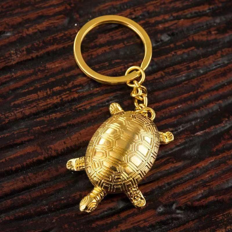 Money Turtle Keychain Lucky Alloy Keyring Wealth Attracting Golden Tortoise Key Chain Decorative Solid Color Metal Key Pendant