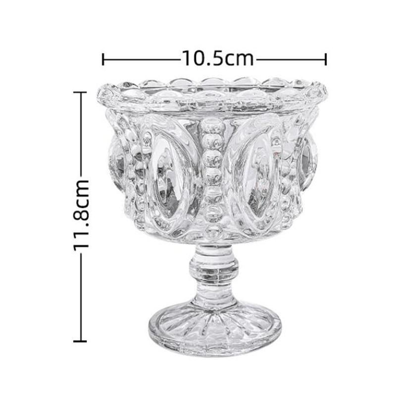 European Style Retro Embossed Tall Glass Ice Cream Cup Whiskey Mugs Pudding Yogurt Dessert Goblet Antique Style Coffee Cup