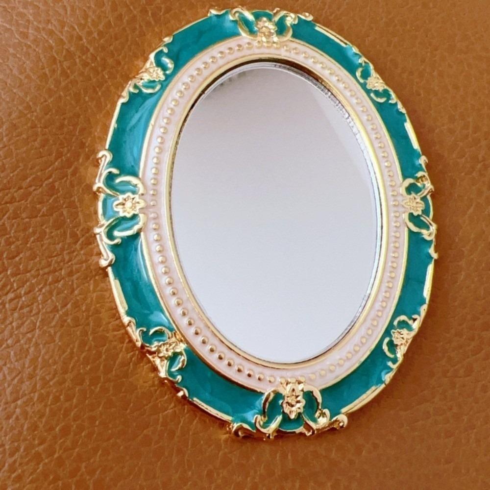 Mini Enamel Makeup Mirror Metal Frame Crystal Bow Mirror Lolita Embossment Mirror  Student Use