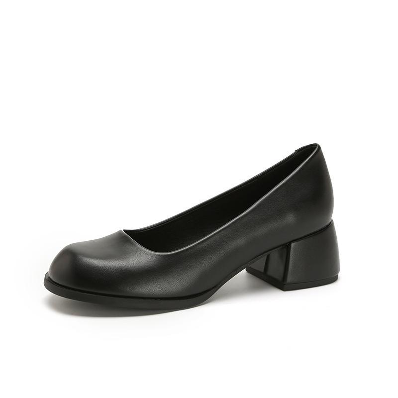 

Кожаные балетки для женской обуви Хуэйчжоу виноградная мать то же весенние туфли-лодочки женские с круглым носком туфли Мэри Джейн женские туфли на высоком каблуке 40 чёрный