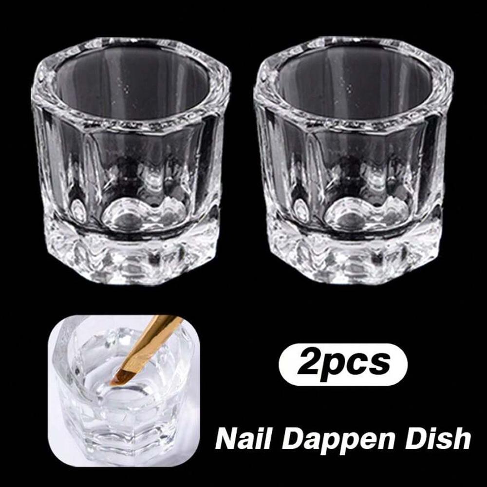 Mini Crystal Glass Clear Acrylic Small Octagonal Powder Liquid Nail Cup Nail Brush Cleaning Liquid Mixing Bowl Tool