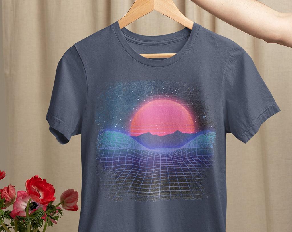 Synthwave Sunset T-Shirt and kids shirt: 80s Retrowave Graphic Tee