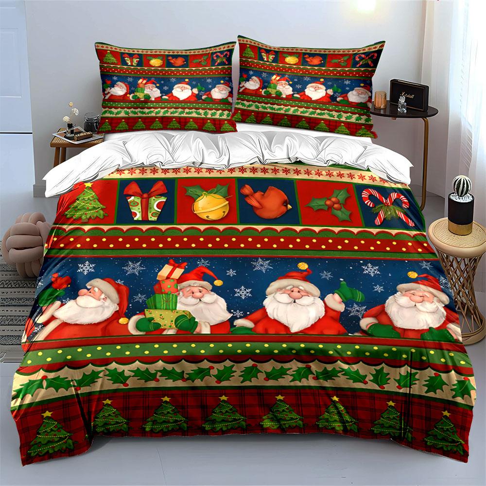 Santa and Christmas Pattern Set Bedding Duvet Cover Set Duvet Cover Pillowcases (1*Duvet Cover 2*Pillowcases, Without Duvet Insert)