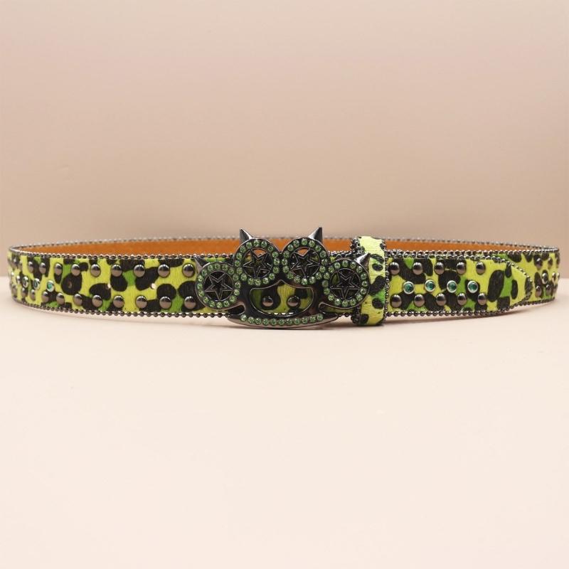 Women's Men's Oversized Belt Leopard Print Rhinestones Embellished Rivets Accent Western Girdle for Hip Hop Event