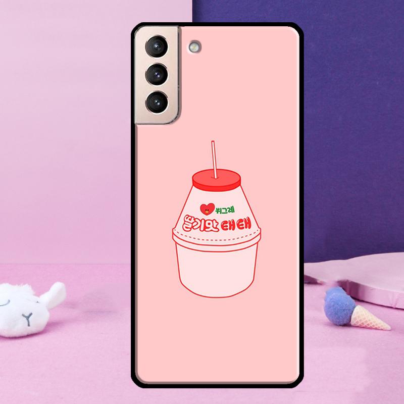 Kawaii Strawberry Milk Phone Case For Samsung Galaxy S25 Ultra S24 S23 Ultra S9 S10 S20 S21 S22 Plus S24 FE Cover