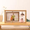 6-Inch Modern Double-Sided Rotating Wooden Photo Frame & Album with Wood Carving Ornament