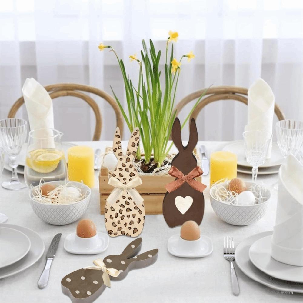 4/5 Piece Printed Easter Wooden Rabbit Ornament With Bowknot Standing Bunny Ornament  Shop