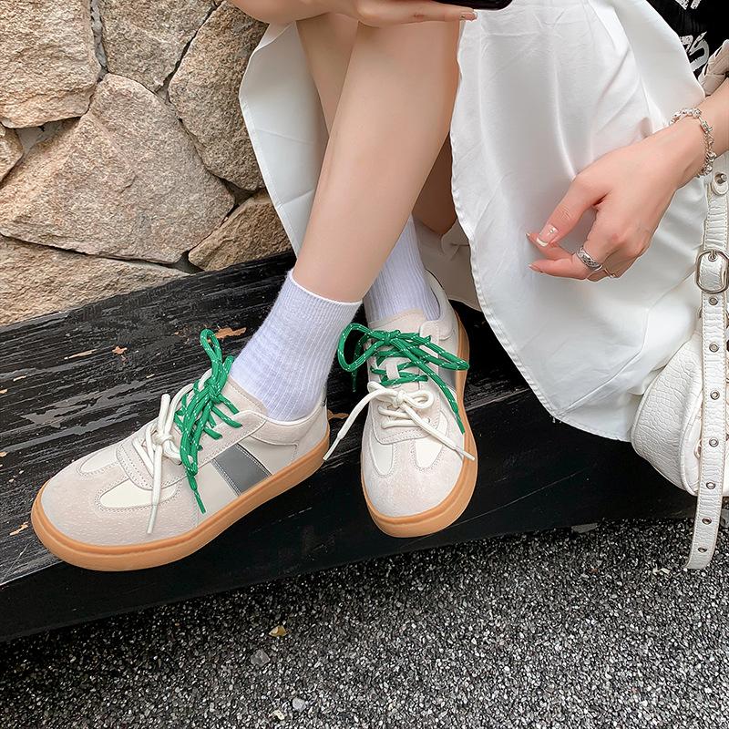 Versatile and comfortable leather platform-soled sports and leisure shoes women's autumn new double lace-up height-increasing German training shoes