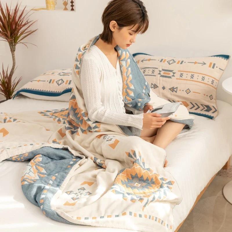 Bohemian Cotton Four-layer Gauze Towel Quilt,100% Washable Summer Cooling Quilt Cold Silk Air Condition Quilt/Blanket/Duve