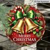 2D Flat, 1pc Round Merry Christmas Golden Bells Aluminum Hanging Ornament, Candy Cane Green Bow Holly Pine Cone Festive Xmas Print, Metal Wall Door