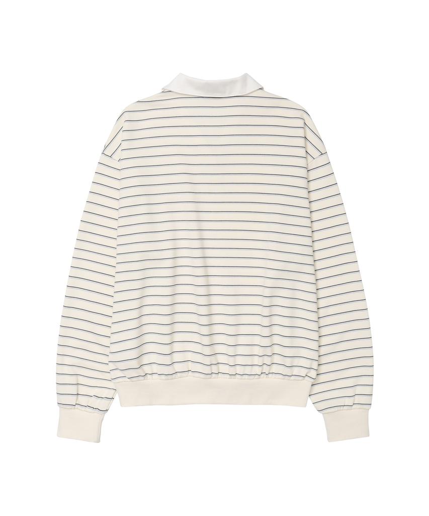 AMES-WORLDWIDE V Neck Collar Stripe Sweatshirt Ivory