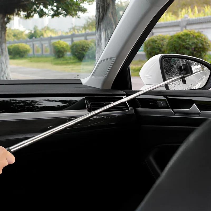 Retractable Car Rearview Mirror Wiper Cleaning Brush Tool, Extendable Long Handle for Windshield Side Window Sunroof Auto Accessories