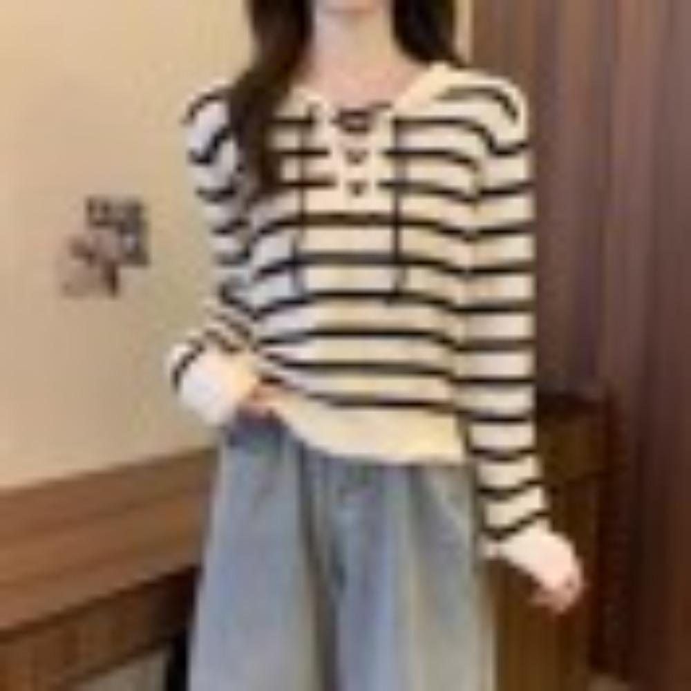 

Стильный полосатый вязаный свитер для начала осени Новый стиль для дам. Сочетайте это с базовым слоем one size чёрный