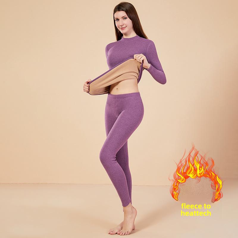 Plus Size Sherpa Thermal Underwear Set - Velvet Thick, Half Turtleneck for Men & Women