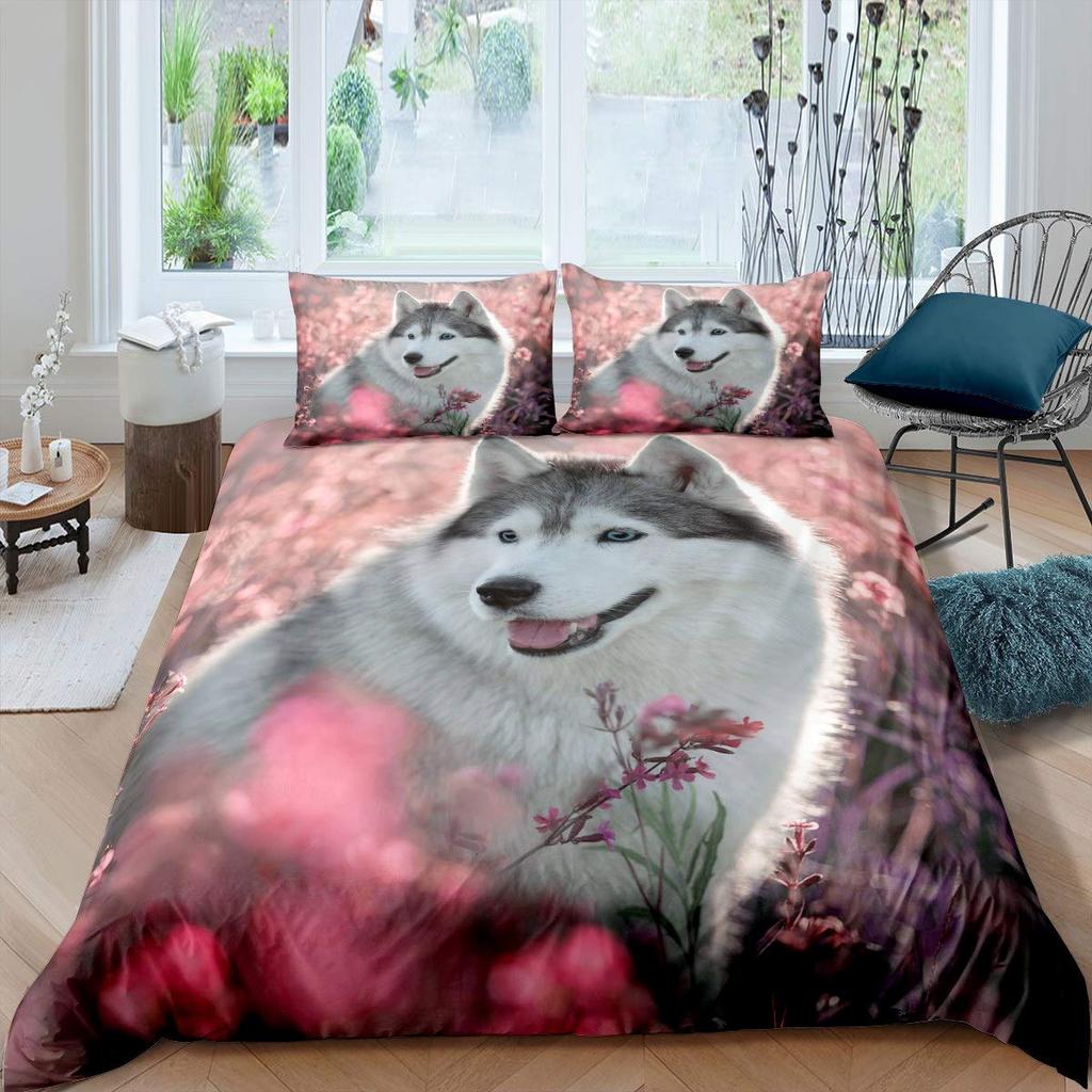 Cute Husky Duvet Cover Set Puppy Dog Husky Bedding Set Lovely Dog Quilt Cover Single Queen King Fashion Modern Gift for Kids