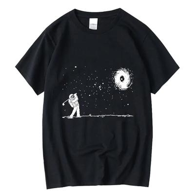Sommer Herren Hochwertiges 100% Baumwolle Lustiges Astronauten-Druck T-Shirt Locker O-Ausschnitt Herren T-Shirt Kurzarm T-Shirt Männlich Tee Tops