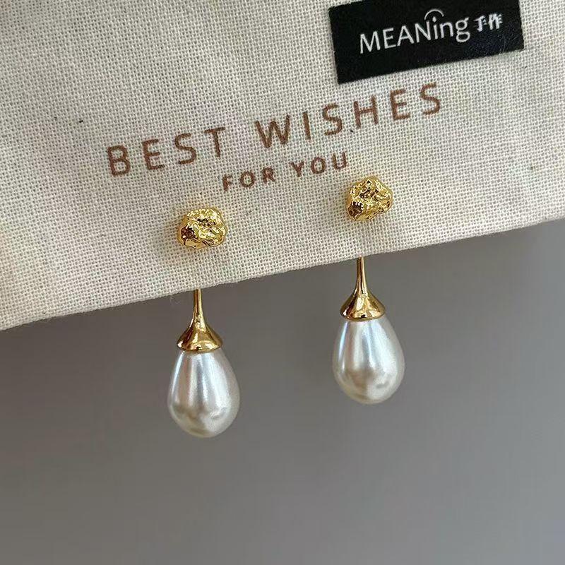

French Style Light Luxury Elegant Gold Color Water Drop Pearl Dangle Earrings Fashion Women Metal Geometry Jewelry Gifts золотой