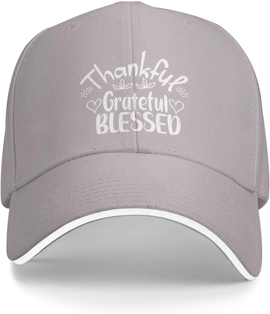 Thankful Grateful Blessed Baseball Cap Polyester Twill Adjustable Sandwich Brim Hat for Men Women